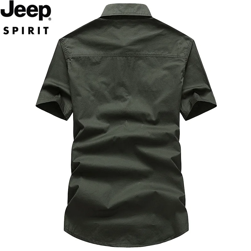 JEEP SPIRIT lente en zomer shirt met korte mouwen heren casual outdoor pocket katoenen ademende effen kleur slanke top met halve mouwen