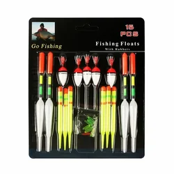 15Pcs Fishing Floats 1 set Professional Vertical Buoy Sea ith Rubbers Mix Size Color For Fishing Tools