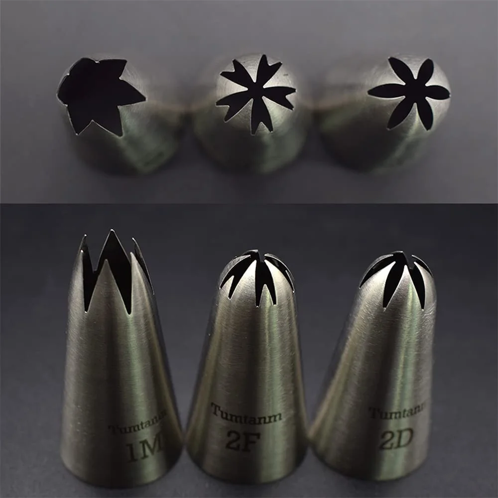 3PCS 1M 2D 2F Stainless Steel Large Pastry Nozzles Set Icing Piping Nozzle Bakeware Cake Decorating Tools