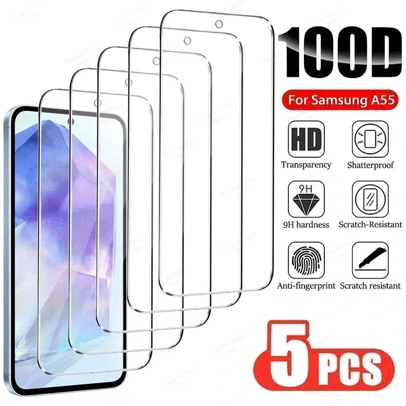 5Pcs Screen Protector For Samsung Galaxy A55 A54 A35 A25 A15 A53 A14 A34 A42 A13 A32 A41 A73 A22 A33 A72 A71 A52 Tempered Glass