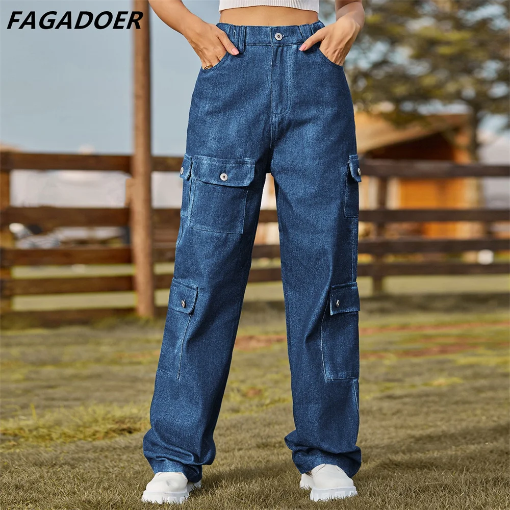 Imagem -05 - Fagadoer-calças Cargo Retro Pockets para Mulheres Calças Jeans Streetwear Baggy Calças Casual Retas Y2k Anos 90 Outono 2023