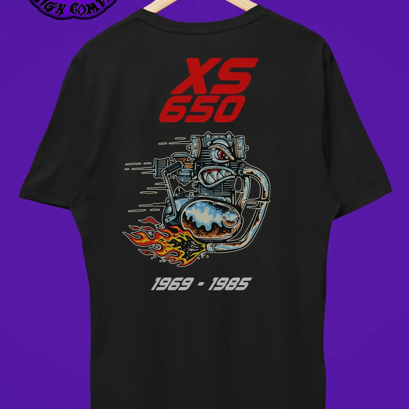 Angry XS 650 Front Back motor t shirt with warbird inspired face chopper bobber caferacer flattrack scambler design vintage