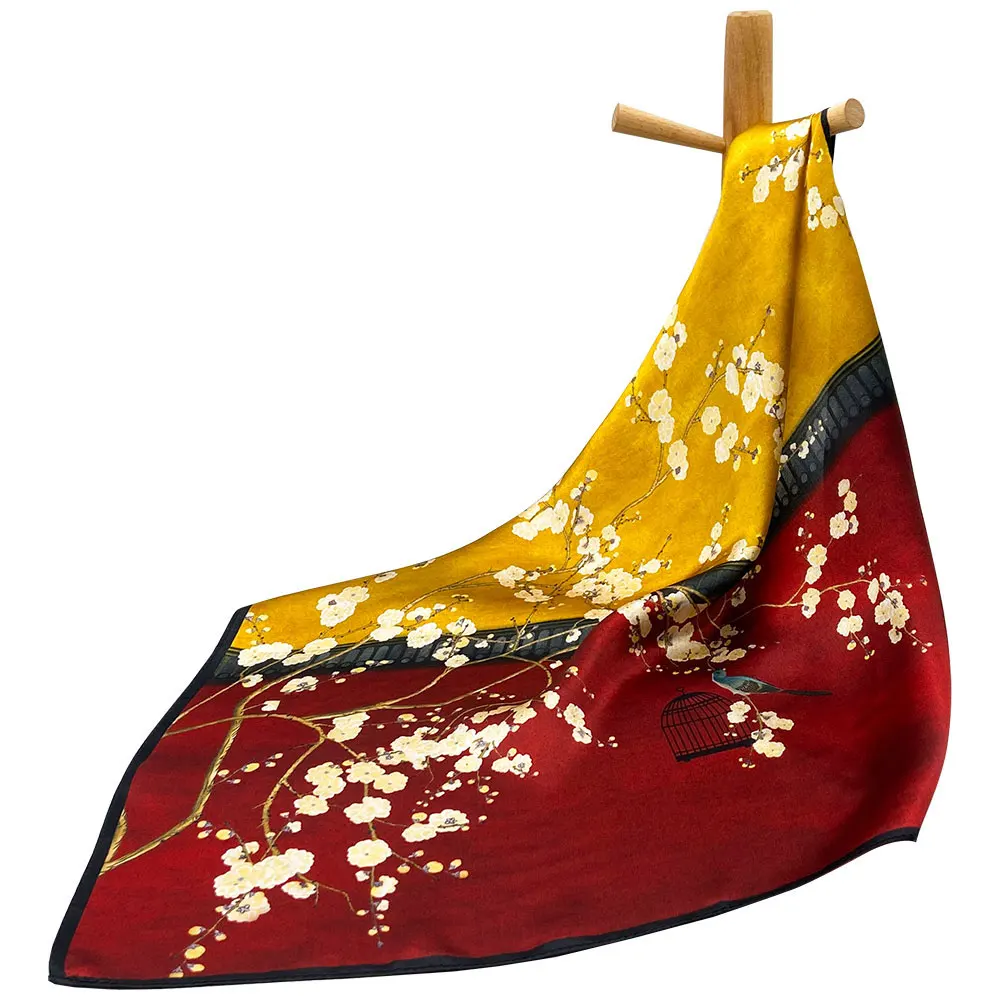 

53 65, 85 см, шарф из 100% чистого шелка, женский роскошный шарф из пашмины с цветком сливы, настраиваемый квадратный мужской шарф на шею, подарки для коллеги