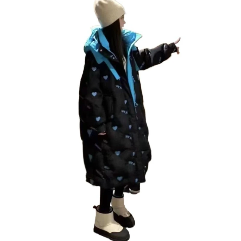Fashion Down Jacket Women's Autumn Winter Printing New Handsome and Temperament Duck Down Warm Thickened Removable Hat Jacket