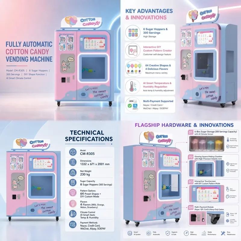 Self Service Cotton Candy Vending Machine for Night Markets Retail Festivals Fairs and Event Venues