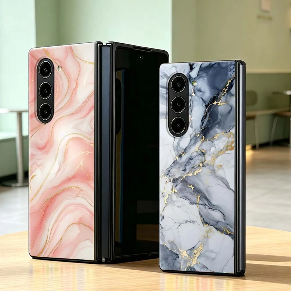 Marble Texture Art Cover Phone Case For Samsung Galaxy Z Fold 8 3 4 5 6 7 5G PC Hard Mobile Folding Black Shell