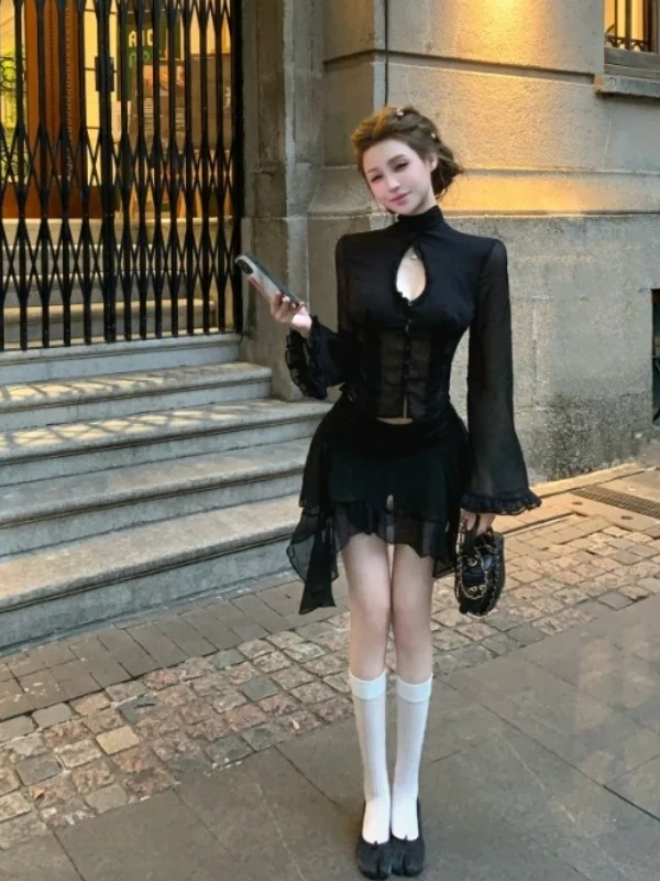 

Модный женский комплект Hebe Style: рубашка и юбка с высокой талией, готовый образ на весну 2025, комфортный хлопковый комплект