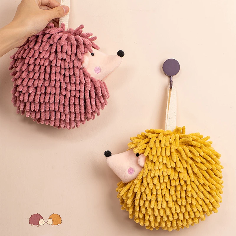 Hedgehog Chenille Hand Ball Soft Thickened Cartoon Decorative Towels Quick Dry Kitchen Cute Washcloths With Hanging Loops Hot