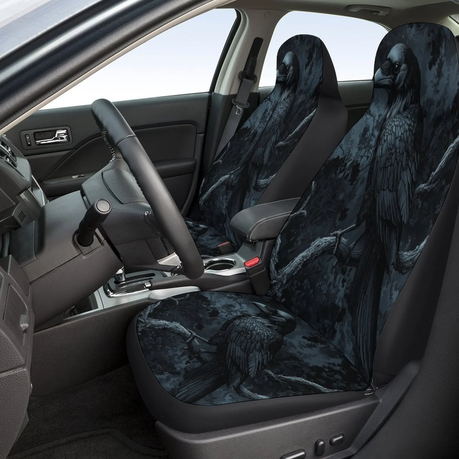 Raven In The Night Designed Car Seat Covers Set For Most Cars, Fashion Personalized Decorative Car Seat Protector Covers Full Se