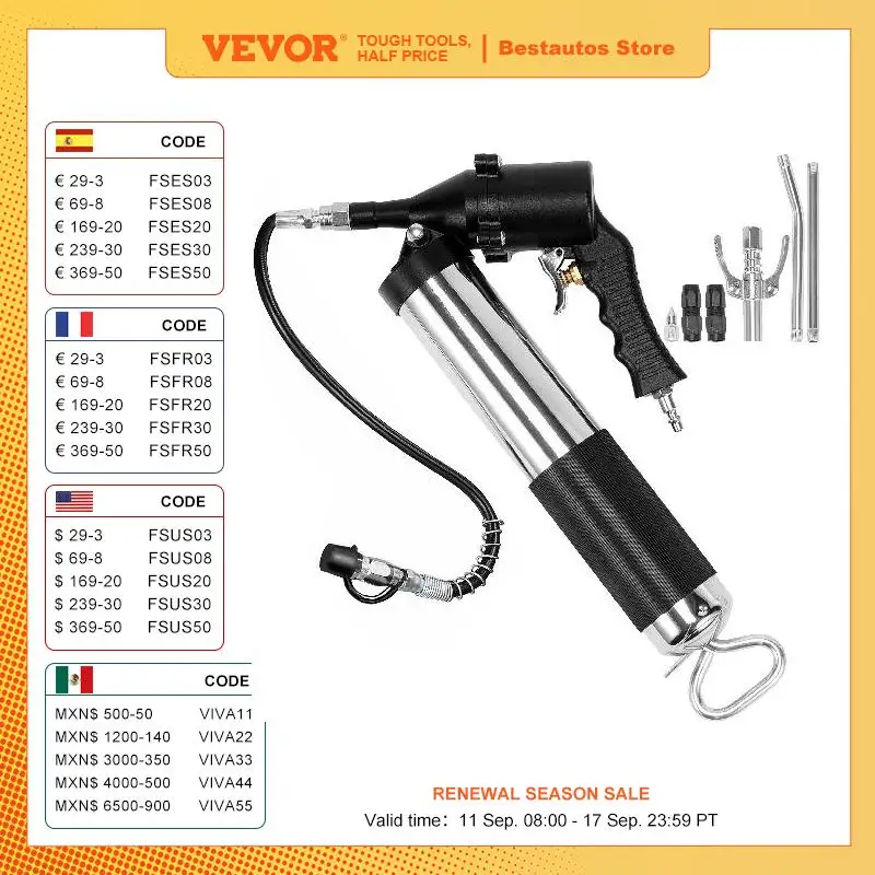 VEVOR 6000 PSI Oil Grease Gun Pistol Grip Heavy Duty Manual Rigid 400CC Capacity with Flexible Hose For Cars SUV Truck Excavator