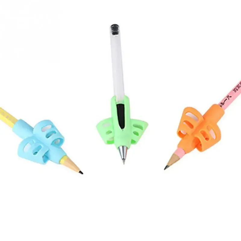 Porte-crayon ergonomique à deux doigts pour enfants, outils d'aide à l'écriture, poignée en silicone non cubique, entraînement doux, ration de posture, ensemble de 3 pièces