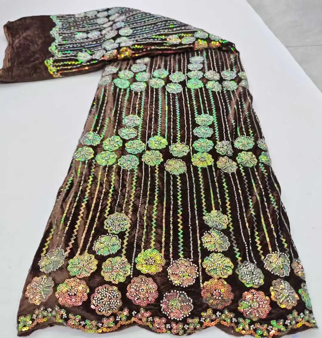 2025 nuevo diseño de lujo francés africano terciopelo tul encaje con cuentas lentejuelas malla encaje Nigeria tela francesa para vestidos de novia coser