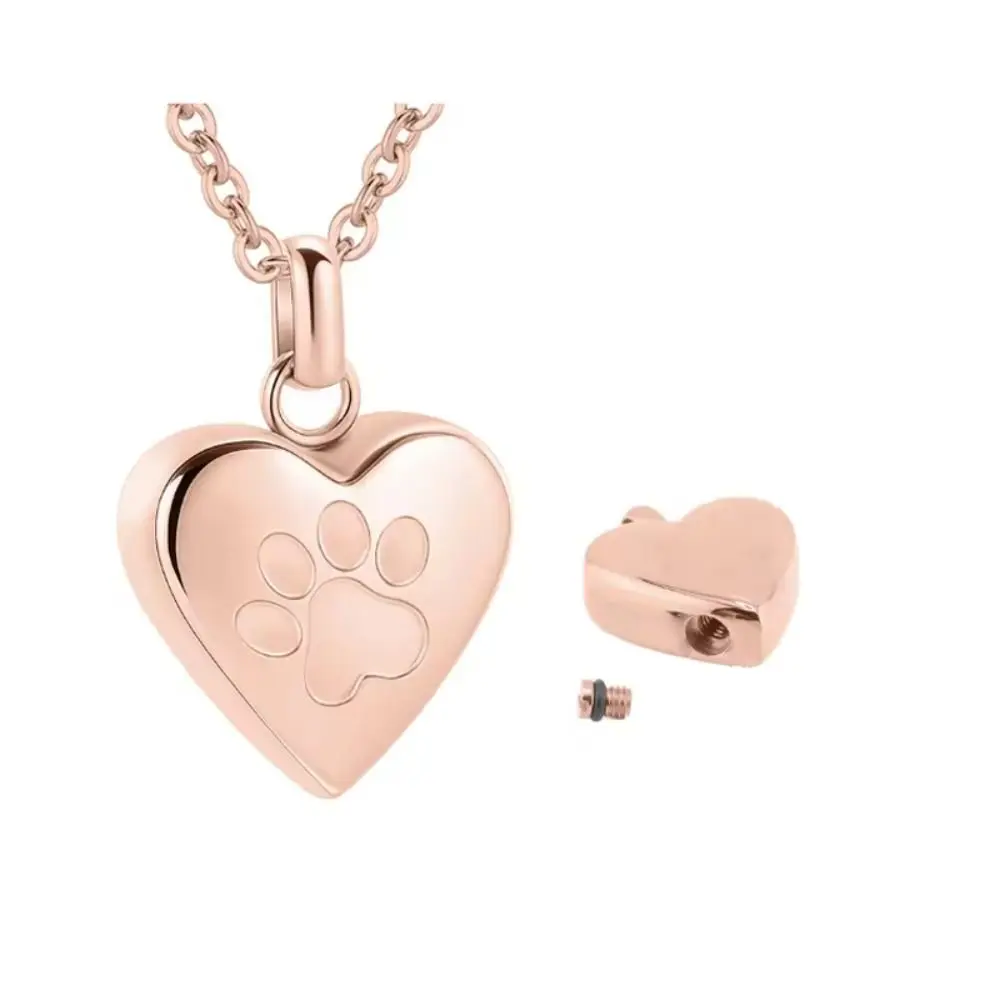 Paw Print Urn Necklace Stainless Steel Gold Silver Cremation Jewelry Keepsake Opeanable Ashes Memorial Pendant Men Women