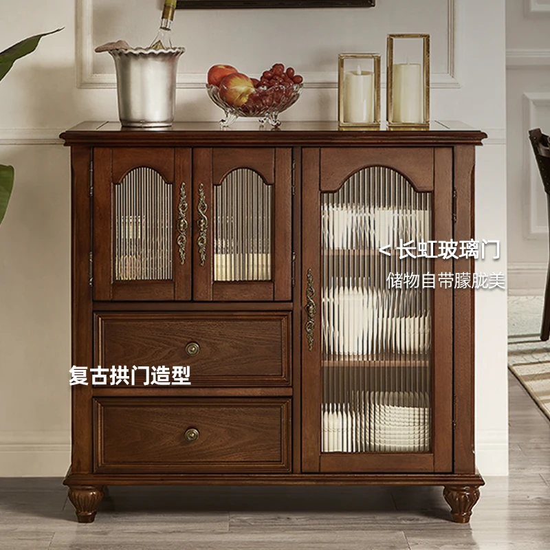 

American solid wood dining side cabinet retro kitchen locker locker European living room wall side cabinet wine cabinet tea