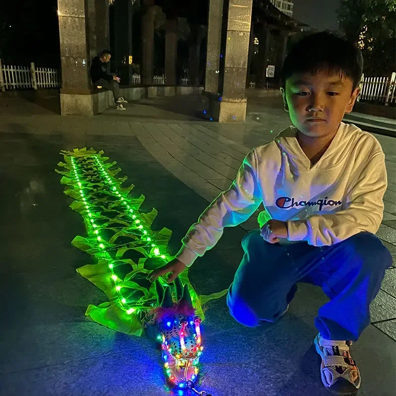 Juego de dragón de baile chino LED para niños, cintas de rendimiento de escenario de Fitness al aire libre, accesorios, regalo de Año Nuevo, juguetes largos Wu divertidos, 3/5M