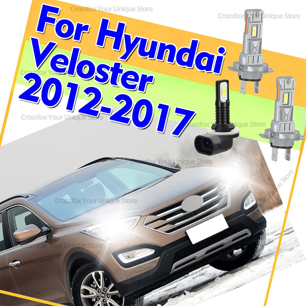 

2/6x автомобильные фары 30000LM с дальним и ближним светом 6000K 3570 CSP LED, противотуманные лампы для Hyundai Veloster 2012-2017