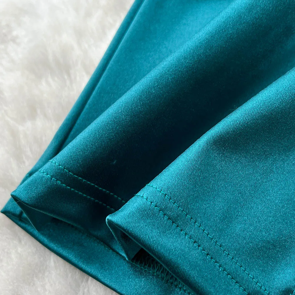 Vintage manga longa cetim com decote em v elegante cerimônia de fadas vestidos hotsweet roupas femininas vestido lápis