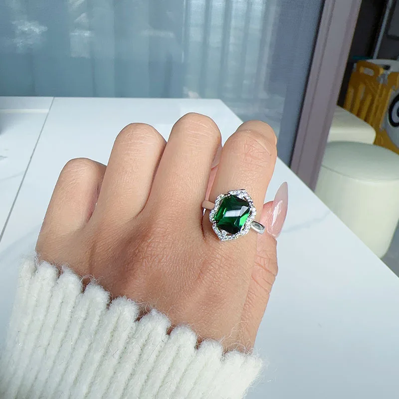 Europe and the United States hot diamond-set triangle ring simulation Mosan diamond ring opening adjustable multi-color jewelry