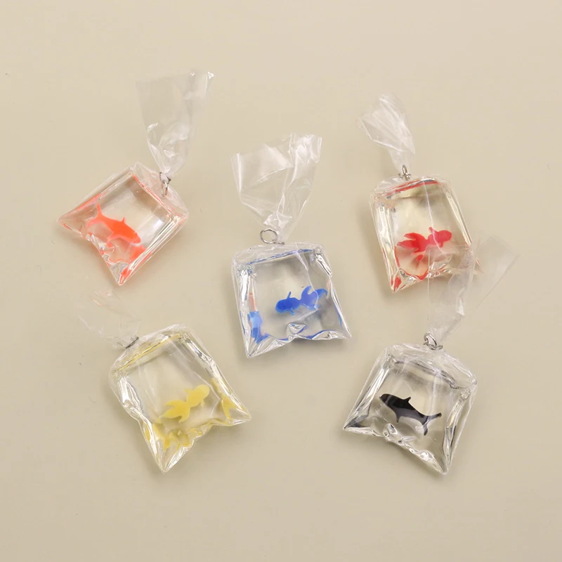 10pcs 50x23mm Transparent Water Bag Fish Resin Charms Funny Ocean Coral Goldfish Pendant For Earring Keychain DIY Jewelry Make