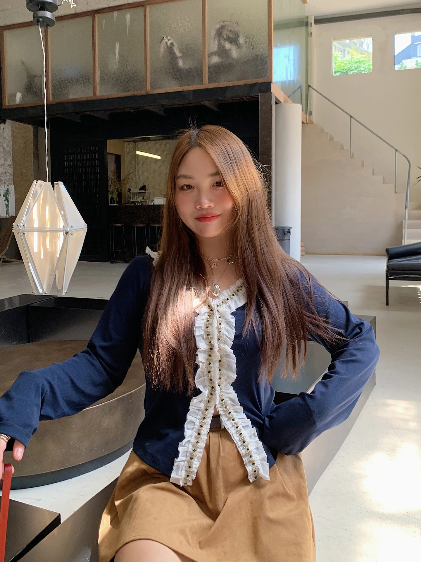 

Slimming Effect V-Ne Knitted Sweater Women's Open Cardigan Color Blo Faionable Autumn Top Casual Sle Cotton Blend