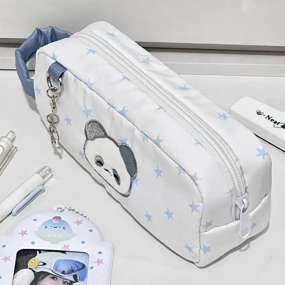 Multifunktionale weiße Stifttasche, großes Fassungsvermögen, Federmäppchen mit Stern-Panda-Muster, tragbarer Hand-Organizer für Schreibwaren, Geschenk
