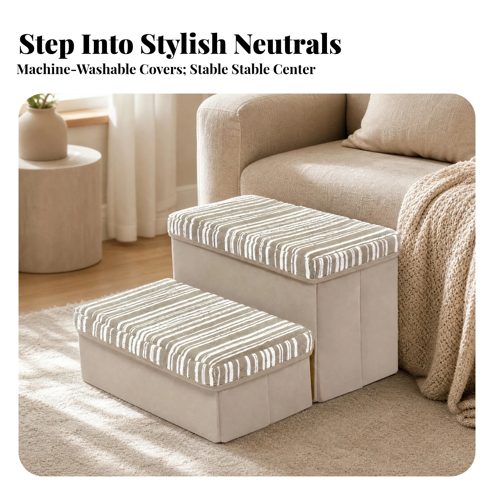 Foldable Pet Staircase Compact 2-Step Dog Stairs Steps Space-Saving Sturdy for Medium Dogs, Sofa, Bedside