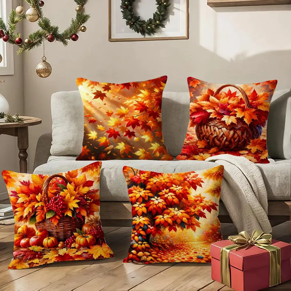 Autumn Leaves Basket Cushion Cover Square Decorative Sofa Pillow Case Bedroom Living Room Home Decor Gift