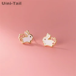 Uini-Tail Hot Selling New 925 Tibetan Silver Soft Girl Sweet White Rabbit Girl Earrings Delicate Small Cute Animal Cute Earrings