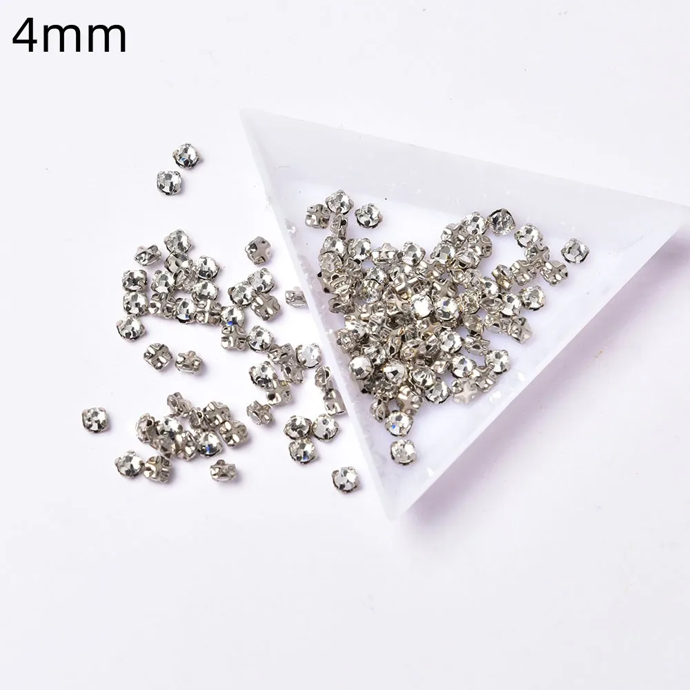 Loose Rhinestone 4Mm 5Mm 6Mm 7Mm 8Mm Mixed Size Glass Crystal Gems Flatback With Silver Claw Sew On Jewelry Craft Clothes