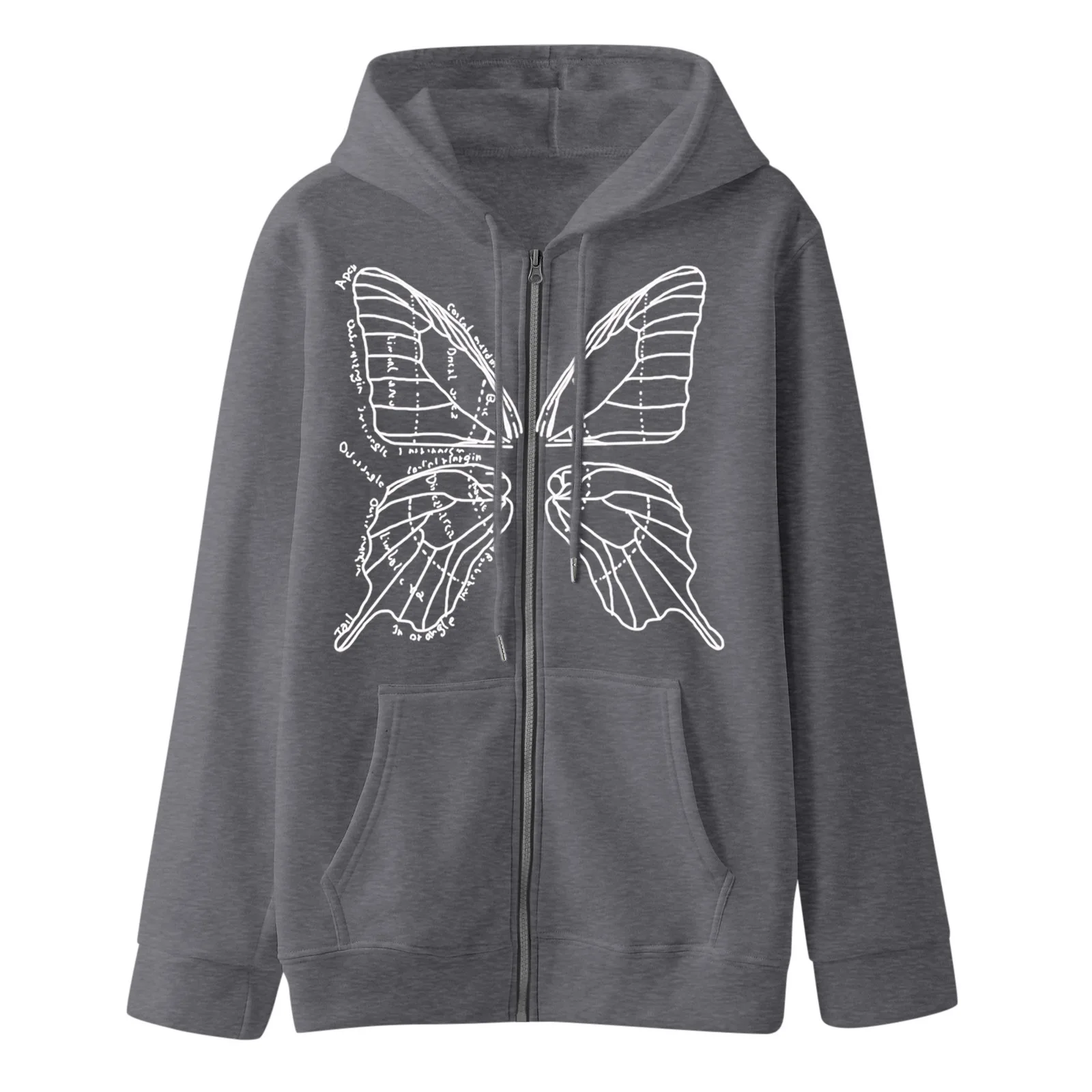 Y2K Fleece Hoodies Women Butterfly Printed Zipper Casual Sweatshirts Fashion Loose Lady Coat Autumn Winter Streetwear