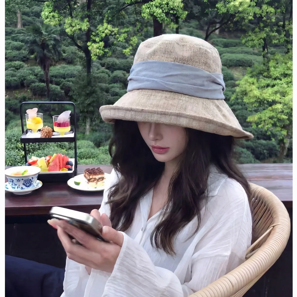 Summer Women Foldable Bucket Hat Bow Decor Split Brim UV Protection Breathable Flattering Outdoor Travel Walking Daily Sun Cap