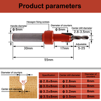 1Set 8mm Woodworking Countersink Router Drill Bit Set Screw Extractor Router Bits Hole Punch Woodworking Tools For Wood Drilling