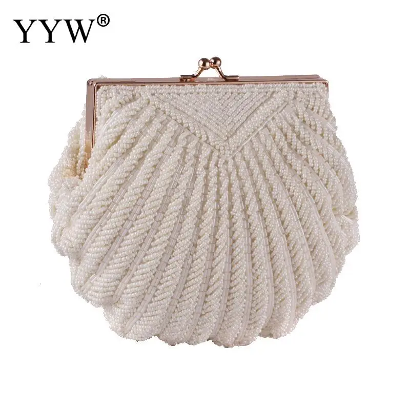 Elegant Women Wedding Purse Handbag Luxury Evening Party Bags White Shell Clutches Pochette Mariage Sac Femme Beaded Clutch Bag