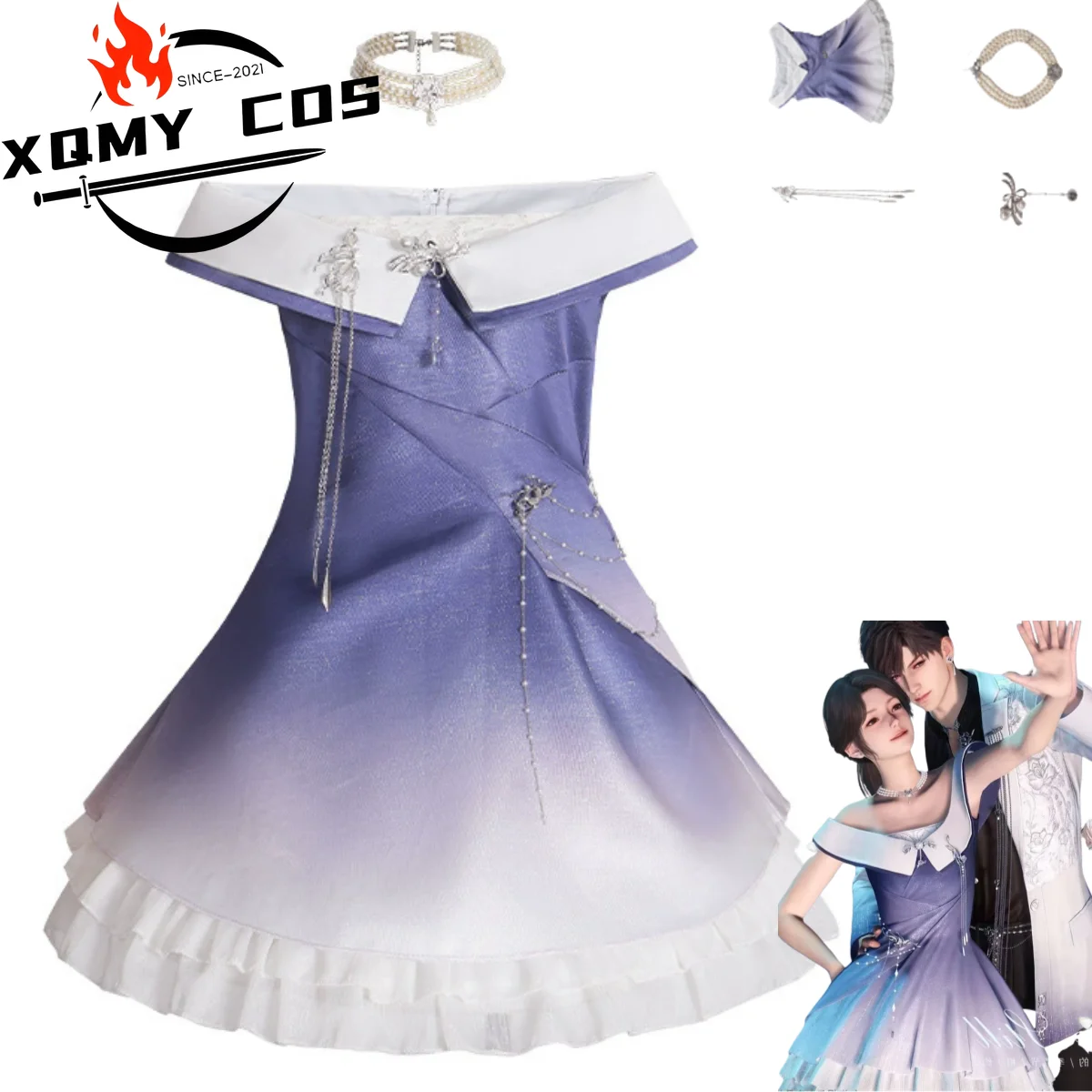 

XqGame Love and Deepspace Miss Hunter Косплей Костюм Mc Player Galactic Circulation Вечернее платье Женский сексуальный бальный костюм в маске