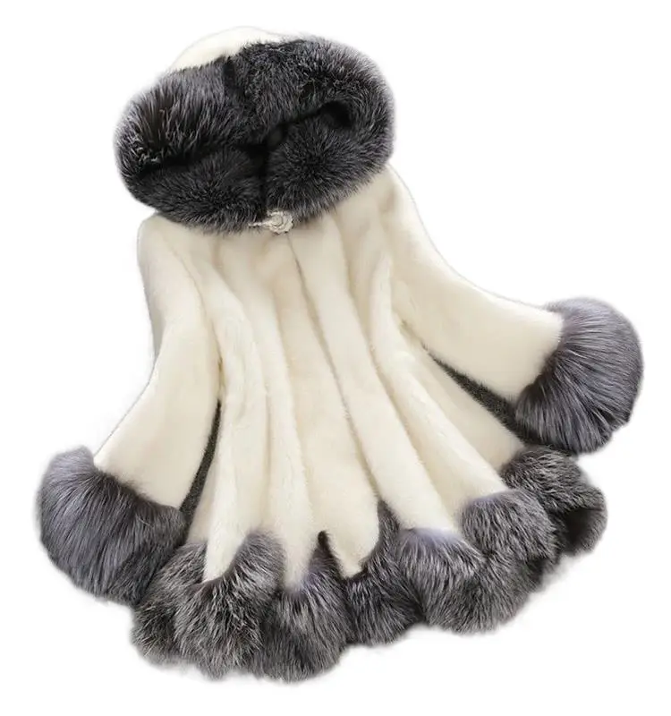 2025 ملابس نسائية موضة تقليد معطف بياقة من فرو الثعلب شتاء جديد 1117