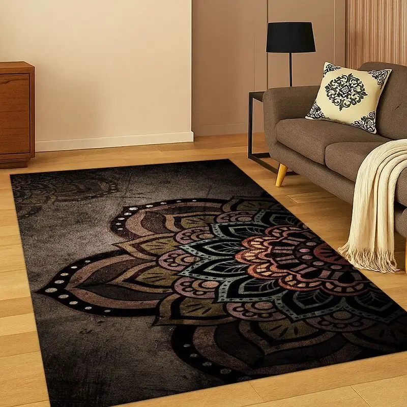 Bohemia Mandala Magic Flower Yoga Carpet Rug for Bedroom Living Room Sofa Playroom Doormat Home Decor, Game Area Rug Non-slip
