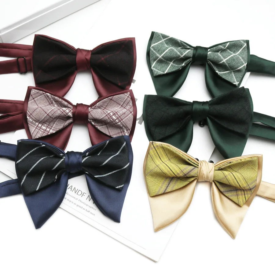 Men's Bow Tie Boys' Casual Retro Cotton Double-layer Cow Horn Bow Tie Performance Party Wedding Bow Tie Clothing Accessories