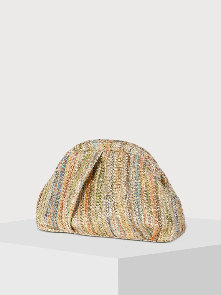 2025 Ruched بريق حجر الراين مخلب حقائب للنساء المألوف حقائب كتف ملونة القش الحياكة أكياس الزفاف محفظة مخلب