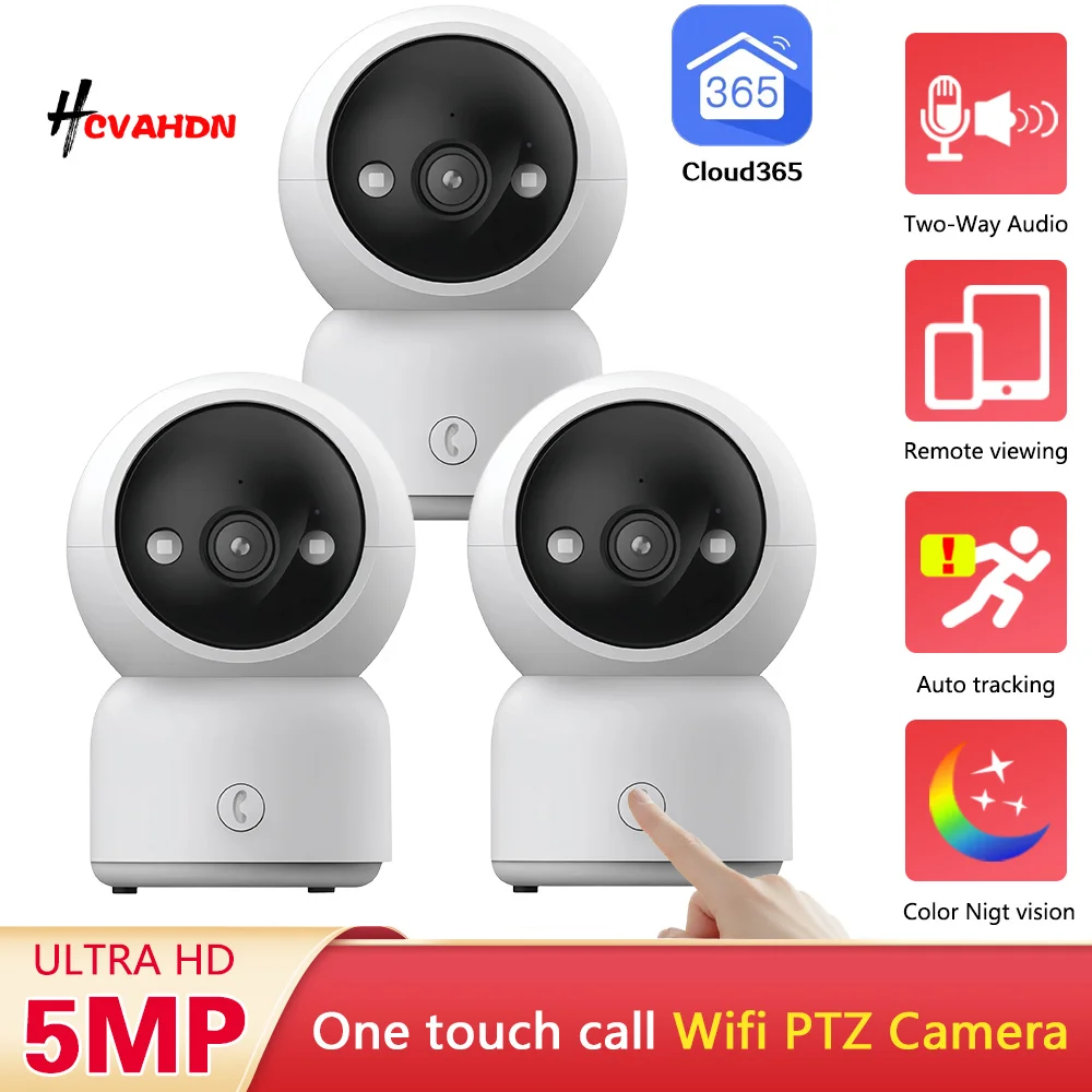 5MP Smart Home WiFi IP Camera Baby Monitor Color Night Vision One Touch Call Indoor Home Security Video Surveillance Camera