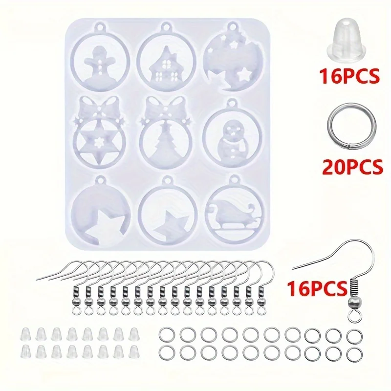 

53 piece DIY dropper Christmas snowman house earrings silicone mold droplet shaped Christmas tree snowflake earrings