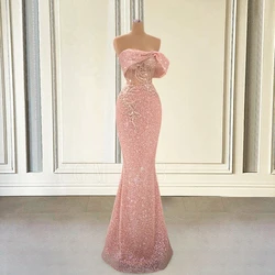 Pink Long Prom Dresses 2025 Formal Luxury Off the Shoulder Sparkly Sequin Beaded Evening Gowns for  Special Occasions Customized