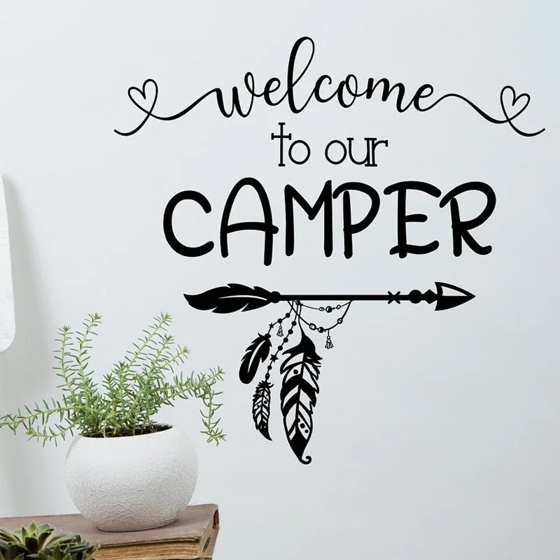 

Welcome To Our Camper Vinyl Sticker Trailer Door Decal Decor Feather Arrow Room Decoration Murals E412