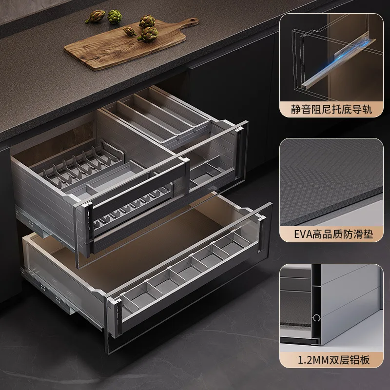 Kitchen cabinet pull-out basket, open door, drawer dish basket, double-layer seasoning storage basket, narrow cabinet bowl