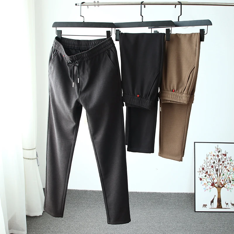 

Fashionable Slim Fit Men's Casual Pants Elastic Waist Drawstring Color Long Trousers Autumn Winter New Arrival