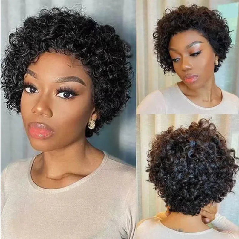 

Парик из натуральных волос, короткий, кудрявый, с прозрачной кружевной основой 13x1, бразильский, с эффектом водной волны, боб-каре