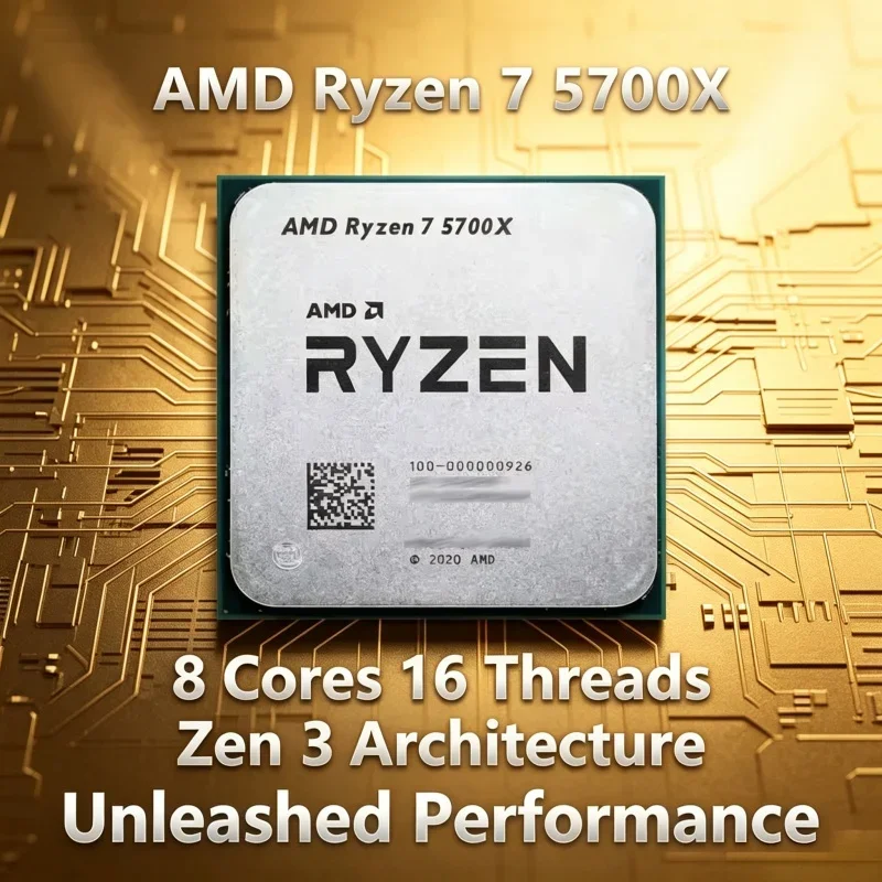 AMD Ryzen 7 5700X AM4 Socket Desktop PC Processor 8C16T Zen3 Gaming CPU for Desktop Computer Without Fan