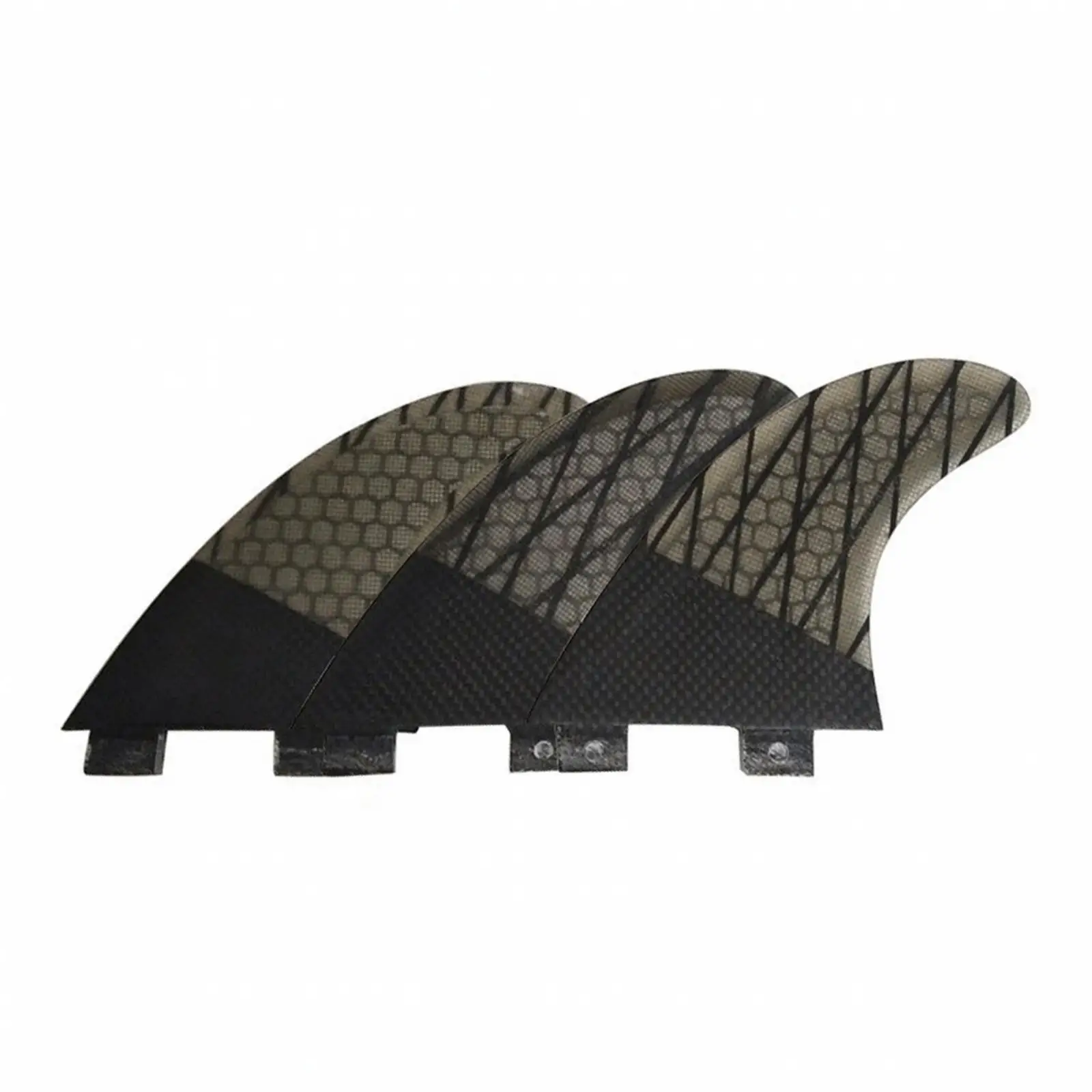 Honeycomb Pattern Surf Fin for Surfboard with Two Tab Base and Carbon Finish for Improved Drive