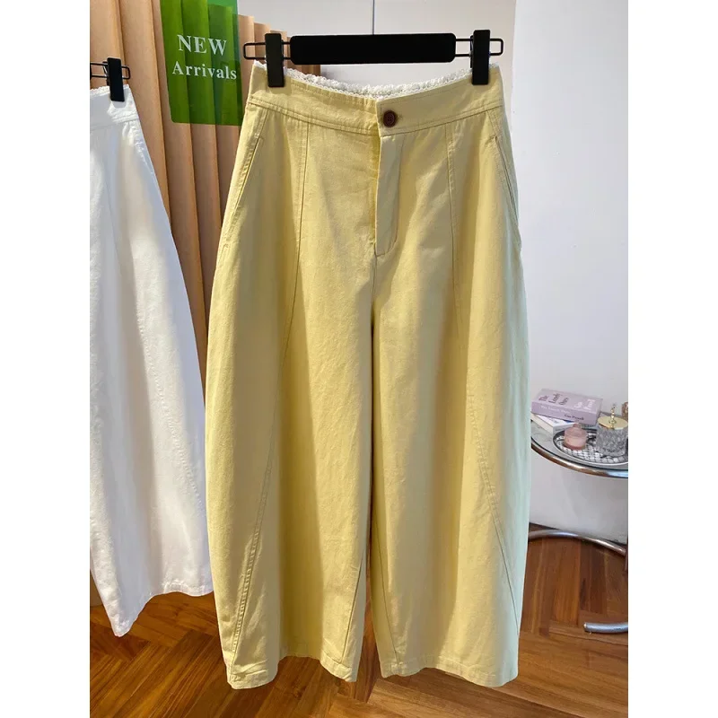 PopPopComfortable Loose Women's Pants Spring Summer New Style Elastic Waist Casual Fashionable Bent Knife Shape Balloon Pants