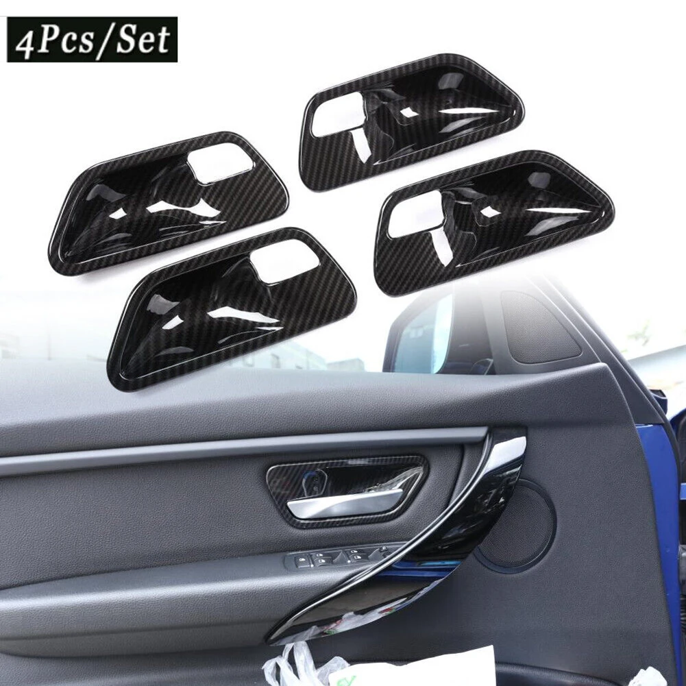 Cover Door Handle Bowl Interior Set 4x Carbon Fiber Texture Look For 3 Series For 3 4 Series Practical