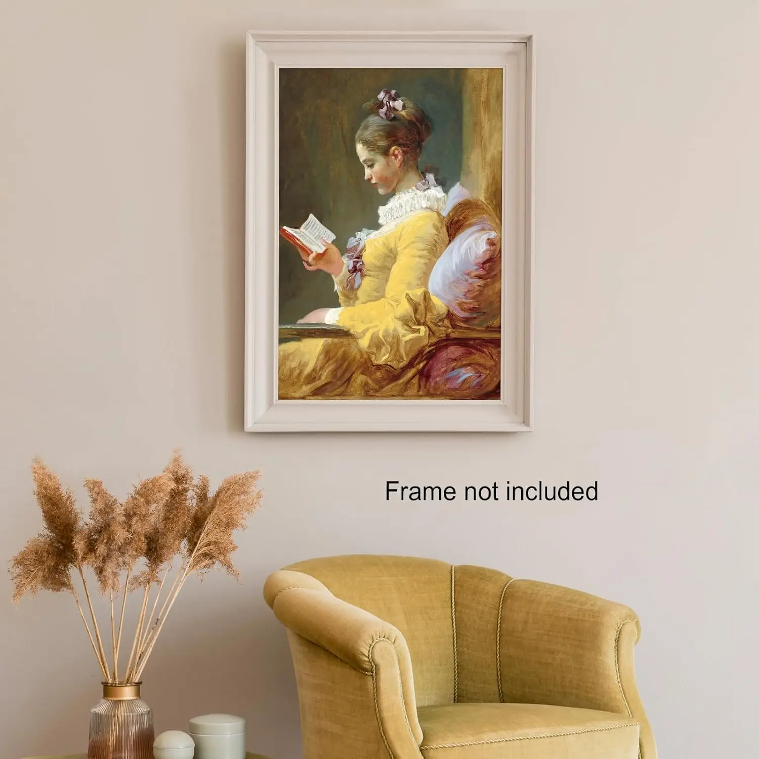 Retro canvas painting wall art woman reading on sofa aesthetic printing home decoration frameless 40x60cm